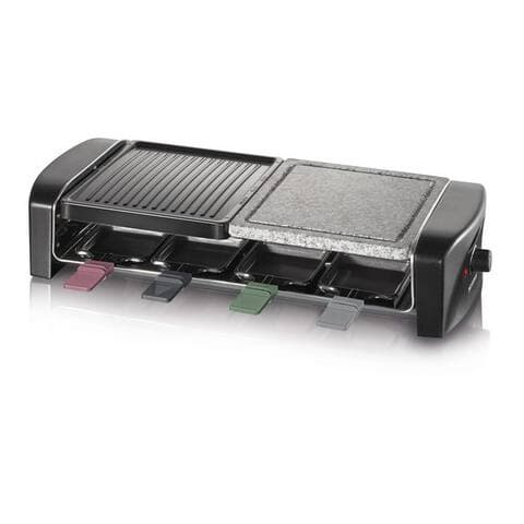 Severin Severin raclette RG 9645, 8 raclettepfännchen, 1400 W, Naturgrillstein & antihaftbeschichtete Grillplatte, 8
