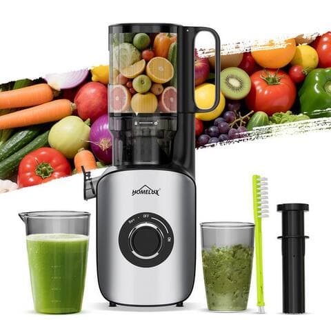 Homelux HOMELUX centrifugeuse Slow Juicer 126MM Öffnung pour Ganze Gemüse Früchte avec 2 Tassen Bürste, 220 W,