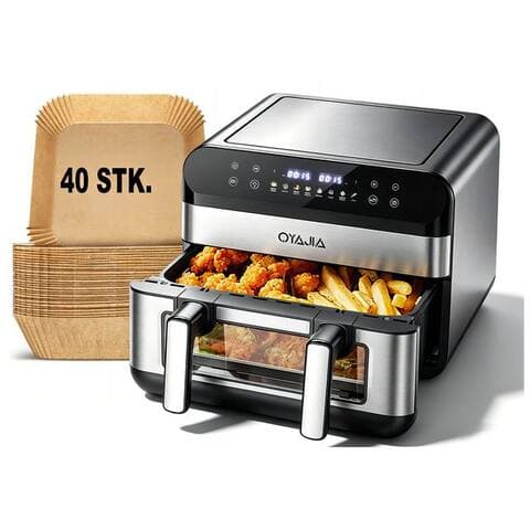 Oyajia oyajia air fryer air fryer 11L 2 Kammern avec 40 Backpapier – 2800W Airfryer, 8-in-1 Air Fryer avec