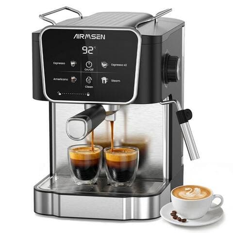 Airmsen Airmsen Espressomaschine 20 Bar machine espresson avec Milchaufschäumdüse,LCD-tactilescreen, 1.8L Wassertank,