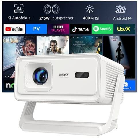 Xgody XGODY Gimbal A1 Smart Projektor – Android 14, WiFi 6, BT 5.4, Autofokus LCD-projecteur (400 lm, 10000:1, 3840