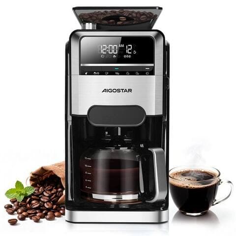 Aigostar Aigostar machine à café avec Mahlwerk, 1.5l Kaffeekanne, Wiederverwendbare Filter, Warmhaltefunktion,