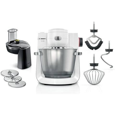 BOSCH robot de cuisine Serie 6 MUMS6EW13D, Durchlaufschnitzler, Edelstahlschüssel, weiß, 1600 W, 5,5 l Schüssel, 7