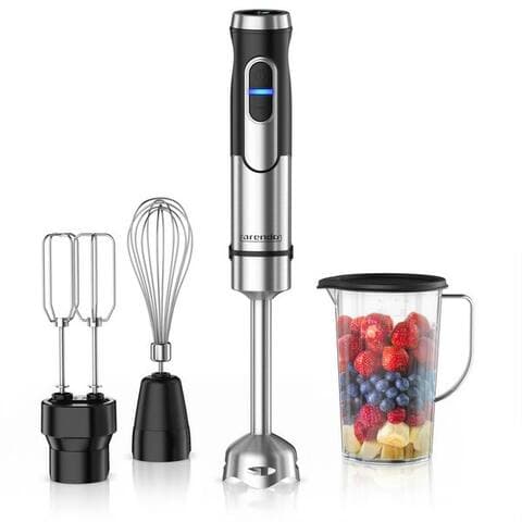 Arendo Arendo Stabblender Edelstahl Pürierstab, Handblender, Doppelquirl, Schneebesen & Mixbecher, 1500 W, DC-Motor,
