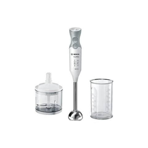 BOSCH Stabblender ErgoMixx MSM66120, Edelstahl-Mixfuß, Zerkleinerer, 12 Stufen, weiß, 600 W, 4 Klingen, Mixbecher,