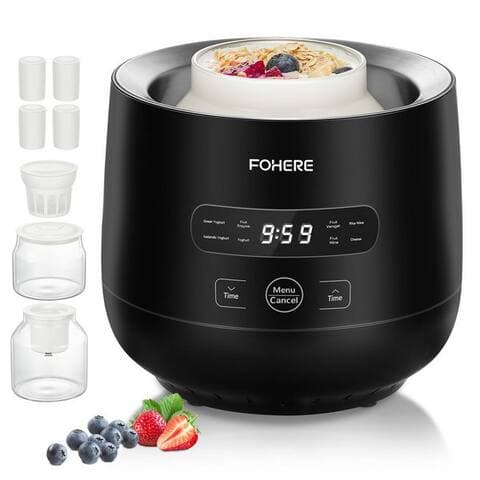 Fohere FOHERE yaourtière 2 Glasbehälter (2000 ml + 1400 ml), zur Herstellung von griechischem Joghurt, Käse, Natto