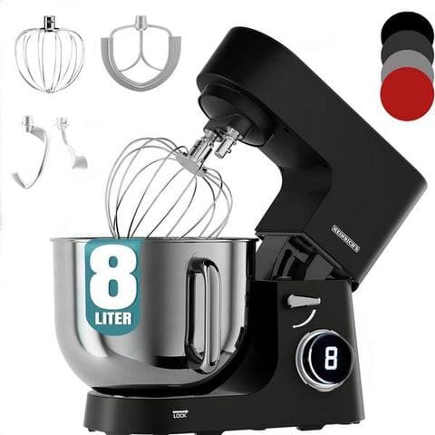 Heinrich´S Heinrich´s robot de cuisine HKM 8080 Noir, 2500 W, 8 l Schüssel, 2500W, 8L Edelstahl, 8 Geschwindigkeiten