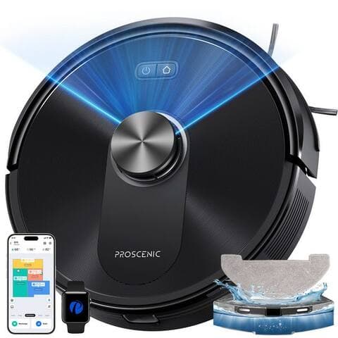 GOOGLE Proscenic robot aspirateur 8000Pa, 200 min, 64dB, 360°-LiDAR-Navigation, beutellos, avec Alexa, Google Home,