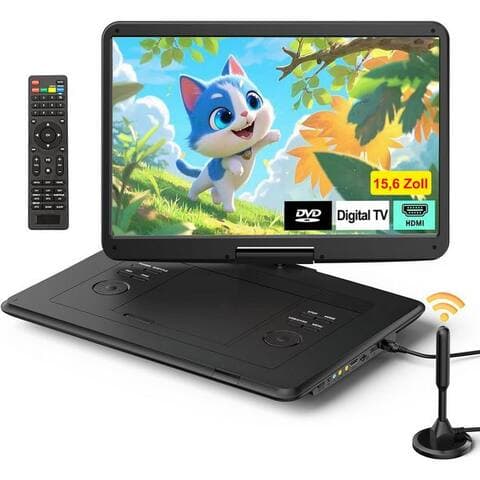 Twufy TWUFY 15,6 pouces Tragbarer DVD-Player pour Kinder et Auto Portabler DVD-Player (1366 × 768, Digitalem