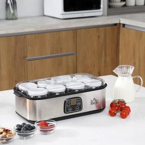Homcom HOMCOM yaourtière Griechische Joghurtmaschine, Joghurt Maker pour 1,4 L, LCD Timer, 8 Portionsbehälter, je
