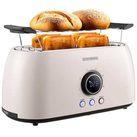 Steinborg STEINBORG grille-pain SB-2214, 2 lange Schlitze, pour 4 Scheiben, 1500 W, Edelstahl