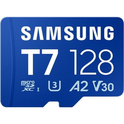 SAMSUNG T7 carte mémoire (128 GB, Video Speed Class 30 (V30), 170 MB/s Lesegeschwindigkeit)
