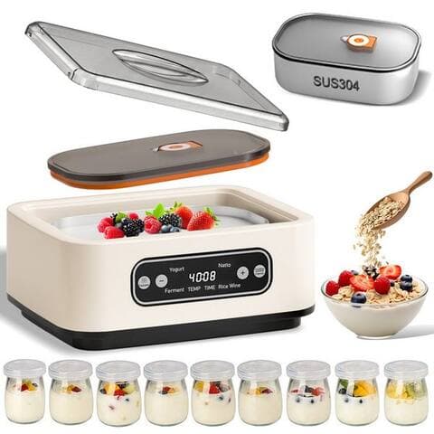 Swgota SWGOTA yaourtière yaourtière, 1,6 L SUS304-Innenbehälter, Temperatur & Timer, OLED, 9 Borosilikat-Gläser pour
