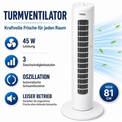 Ertex Ertex ventilateur colonne Standventilateur ventilateur colonne ventilateur 81 cm / 45W Leise Weiß Timer