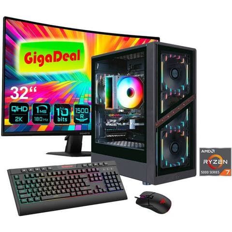 GIGABYTE GAMEmax GigaDeal AERIS GB 2805 AMD Ryzen 7 5700X 32GB 1TB SSD RTX 5070 PC gamer-Komplettsystem (32", AMD