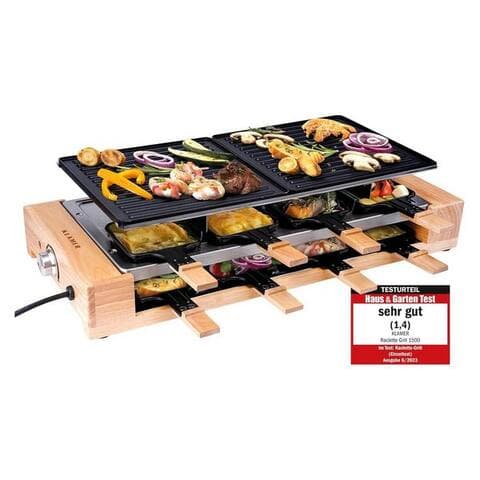Klamer KLAMER raclette 8 Personen, 1500W raclette Grill avec Holzgestell, raclette avec antiha…, 8 raclettepfännchen
