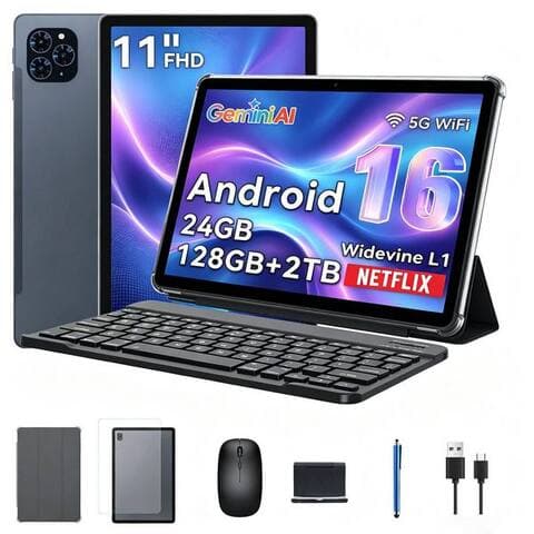 Tabwee TABWEE T9 11" FHD Android 16 WiFi tablette avec clavier/souris/Coque tablette (11", 128 GB, Android16,