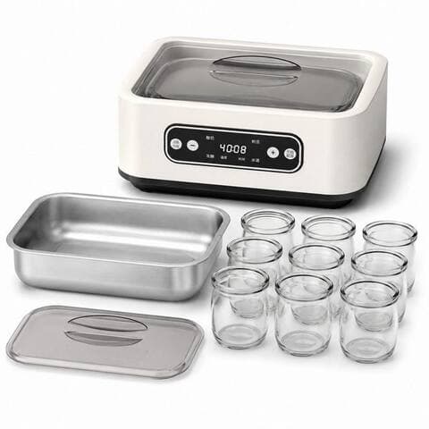 Tekoo Tekoo yaourtière Joghurtmaschine 1,6L Edelstahlbehälter 9 Gläser Timer hausgemacht, 10 Portionsbehälter, je