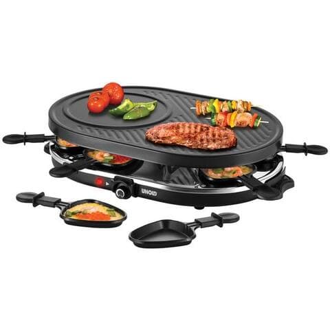 Unold Unold raclette Gourmet 48795, 8 raclettepfännchen, 1200 W, Grillplatte abnehmbar, glatt et geriffelt