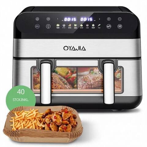 Oyajia oyajia air fryer air fryer 2 Kammern, 10L Airfryer Doppelkammer Einkammer Verstellbar, 2600W 8 in 1