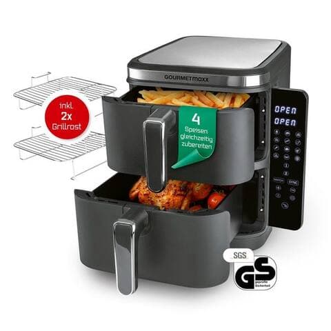 Gourmetmaxx GOURMETmaxx air fryer FryUp Vertikaler Doppelkammer Airfryer 2x 5l, 2800 W, klappbares tactileécran, 32%