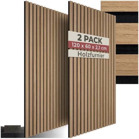 Tectake tectake Wandpaneel Akustikpaneele aus MDF et Echtholzfurnier - Eiche, BxL: 60x120 cm, 0.72 qm, (Holzpaneele