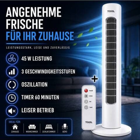 Ertex Ertex ventilateur colonne Standventilateur ventilateur colonne ventilateur 74 cm / 45W Timer+Fernbed.