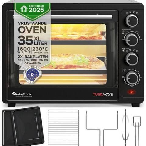 Turbotronic TurboTronic Minifour avec Umluft et Drehspieß 35 L, Noir, inkl. 2x Backbleche 1600W, schnelle Aufheizzeit,