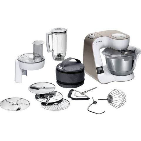 BOSCH robot de cuisine Serie 4 MUM5XW20, integr. Waage, Durchlaufschnitzler, weiß/champagner, 1000 W, 3,9 l