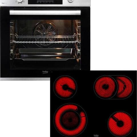 BEKO four-Set BBSM12320XMPEF, avec 1-fach-Teleskopauszug, Pyrolyse-Selbstreinigung, FlexiCrisp – Knusprige