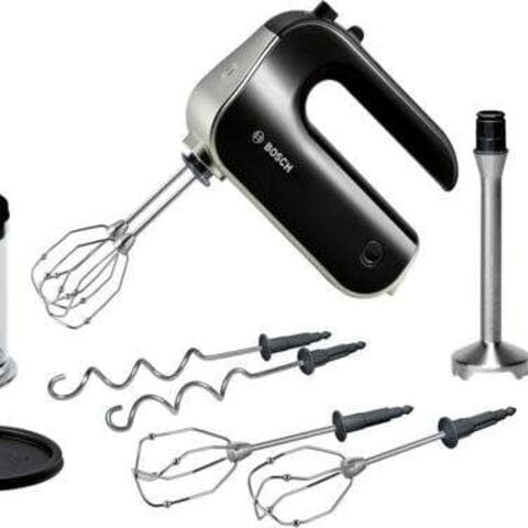 BOSCH Handblender HomeProfessional MFQ4885DE, 2x Edelst. Besen, 1x Knethaken, Noir, 575 W, 5 Stufen, Turbostufe,