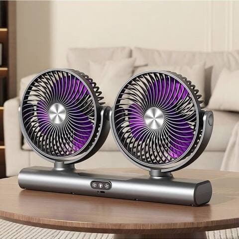 Viviheyday VIVIHEYDAY Akku-ventilateur Doppelkopf-ventilateur, wiederaufladbarer USB-ventilateur avec lumière, & Haken,