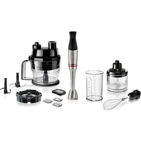 BOSCH Stabblender ErgoMaster Serie 6 MSM6M8X1, 4 Klingen, Mixfuß Edelstahl, Noir, 1200 W, Würfelschneider,