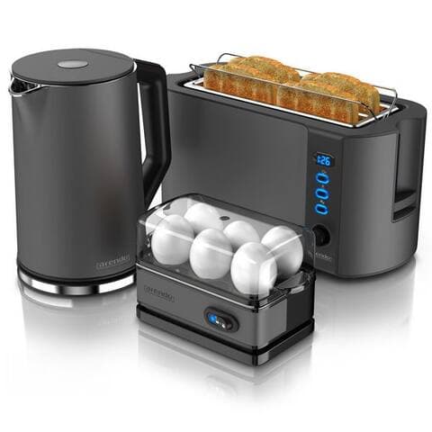 Arendo Arendo Frühstücks-Set bouilloire 1,5l, 4-Scheiben grille-pain, 6er cuiseur à œufs, Cool Grey (3-tlg),