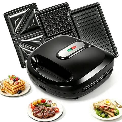 Ozavo OZAVO 3-in-1-grill à sandwich gaufrier & Kontaktgrill avec abnehmbare Antihaftbeschichtete Platten, 750 W,