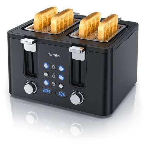 Arendo Arendo grille-pain 4-Scheiben, Edelstahl, Brötchenaufsatz, Restzeitanzeige, Noir, 4 kurze Schlitze, pour 4