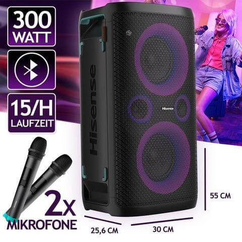 HISENSE Party Rocker One Plus enceinte (Bluetooth, sans files Aufladen pours Telefon, 300 W, Bass boost,