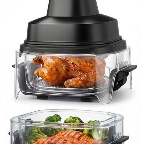 Oyajia oyajia air fryer 1800W airfryer avec 360° Sichtfenster & 4 Programme, sans Öl,Dual-Kapazitätsdesign avec 4 L