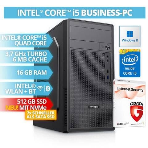 Brainzap BRAINZAP Office/Home/Desktop PC PC professionnel (Intel Core i5 4590, 16 GB RAM, 512 GB SSD, Luftkühlung,