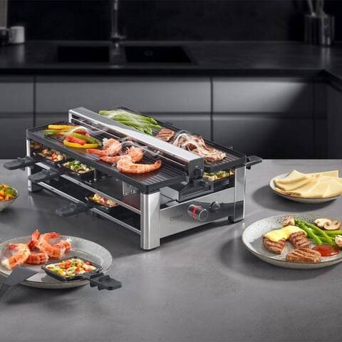Caso Caso raclette AirClean, 8 raclettepfännchen, 1500 W, Dunstabzug auf 2 Ebenen, 2 Geschwindigkeitsstufen, 8
