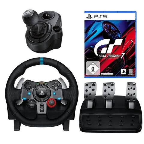 LOGITECH G G29 Lenkrad avec Schaltung Pedale PS5 + Gran Turismo 7 Gaming-Lenkrad (Set, Driving Force Rennlenkad