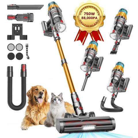 Dymona DyMona Akku-Hand-et aspirateur balai 88000Pa Akkuaspirateur 750W/80Min/1M Schlauch aspirateur sans fil, 750