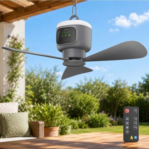 Rosnek Rosnek Deckenventilateur 12000mAh Akku Deckenventilateur avec lumière, 4 Geschwindigkeitsstufen, Timer pour