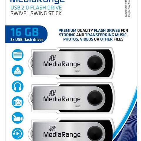 Mediarange Mediarange Mediarange USB Stick 16GB Speicherstick Swivel Swing silber 3er Pack clé USB