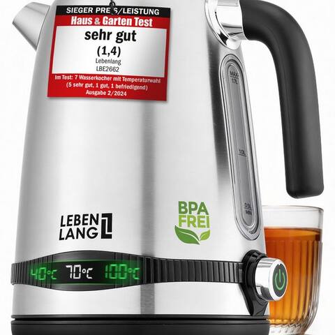 Lebenlang Lebenlang bouilloire Edelstahl avec Warmhaltefunktion - Preis-/puissancessieger, 1.7 l, 2200,00 W, Präzise