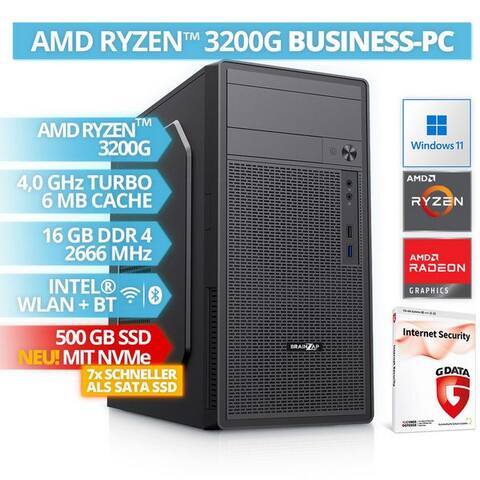 Brainzap BRAINZAP Office/Home/Desktop PC PC professionnel (AMD Ryzen 3 3200G, 16 GB RAM, 500 GB SSD, Luftkühlung, NVMe