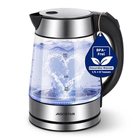 Aigostar Aigostar bouilloire Chubby - Glasbouilloire avec LED Beleuchtung, Auto-off, BPA frei, 1.7 l, 2200,00 W,