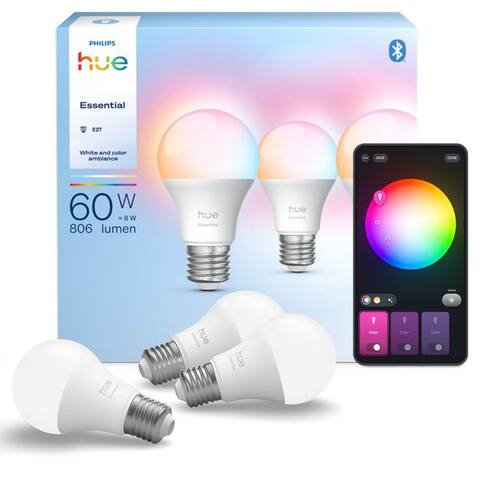 PHILIPS Hue LED-Leuchtavectel Essential White & Color Ambiance smarte lampe, E27, 3 St., Farbwechsler, 3er Set,