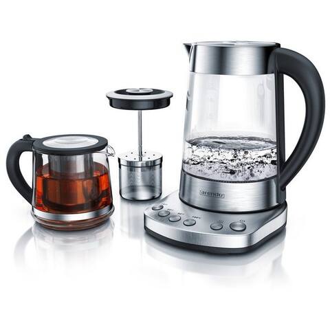 Arendo Arendo bouilloire Glas, Temperatureinstellung, Teesieb & Aufsatz, Türkischer Teekocher, 1,7 l, 2400 W, avec