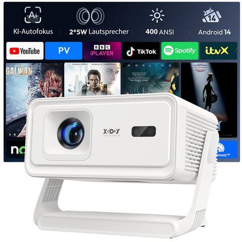 Xgody XGODY Gimbal A1 Smart Projektor – Android 14, WiFi 6, BT 5.4, Autofokus LCD-projecteur (400 lm, 10000:1, 3840